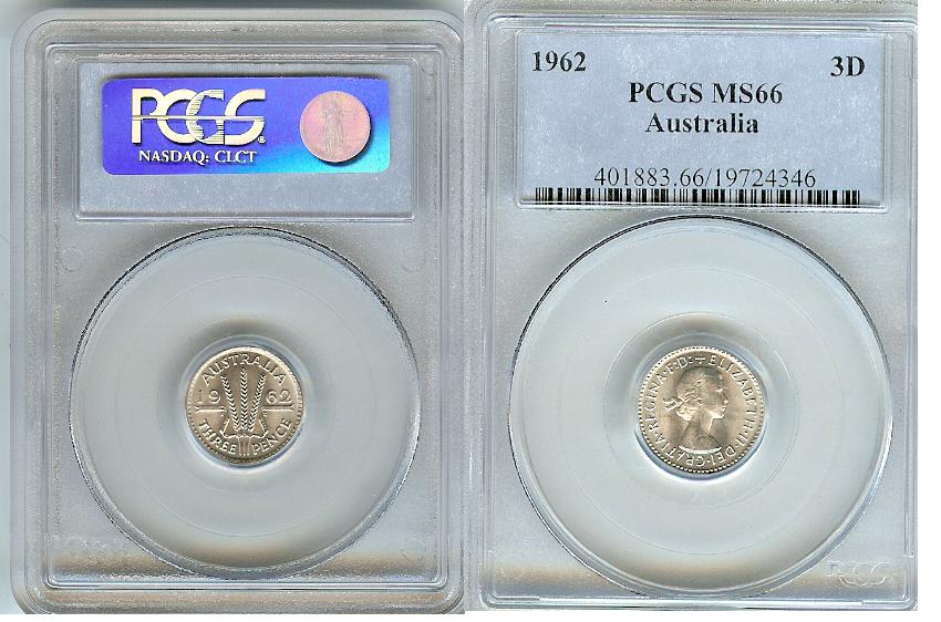 Australian 3 Pence 1962 PCGS MS66